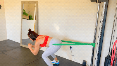 banded ski jump squat exercise